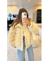 Veste bi matière froufrou Beige