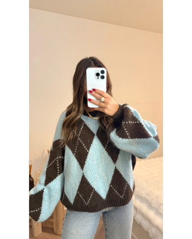 Pull losange bleu & Choco
