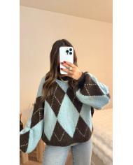 Pull losange bleu & Choco