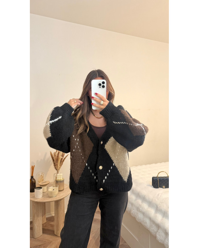 Cardigan losange noir & Choco