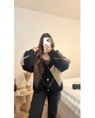 Pull losange noir & beige