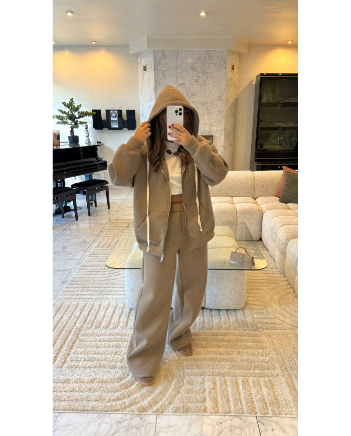 Ensemble molletonné jogging & gilet taupe