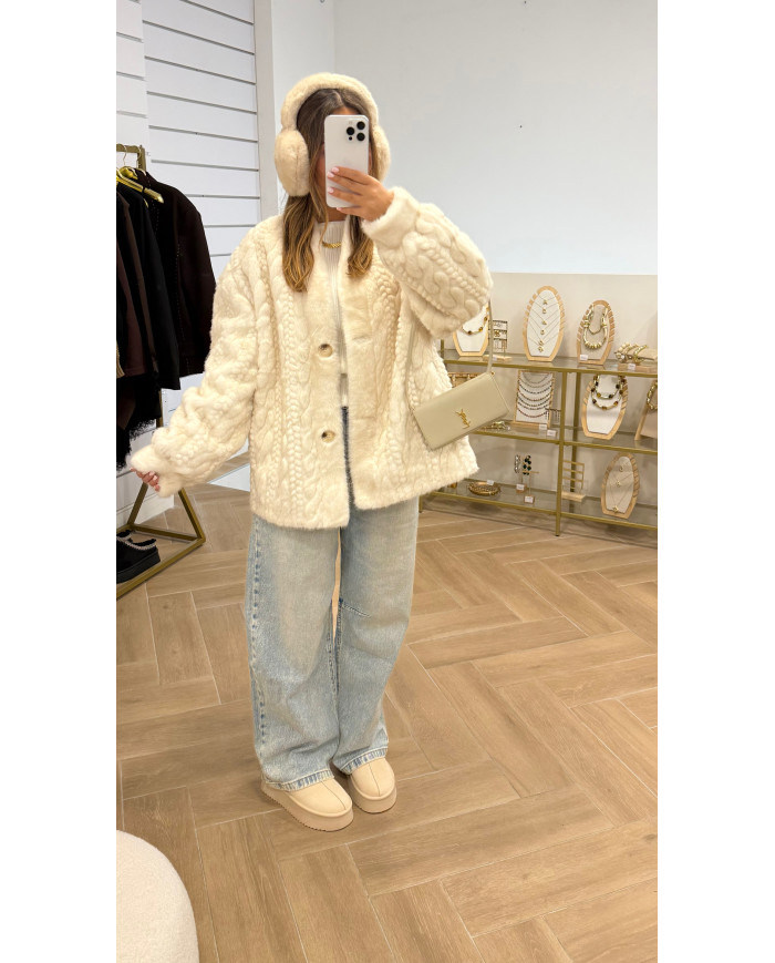 Veste Fourrure Pilou Écru
