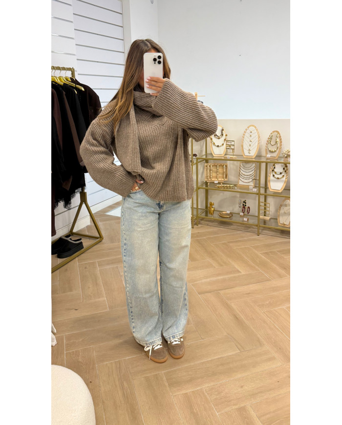 Pull Cocon Écharpe Taupe