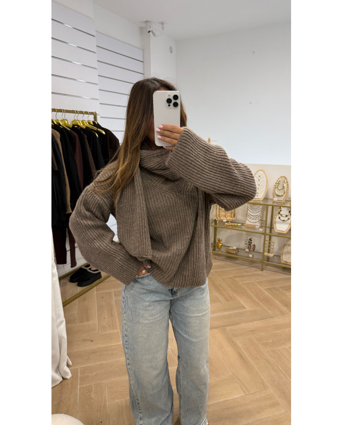 Pull Cocon Écharpe Taupe