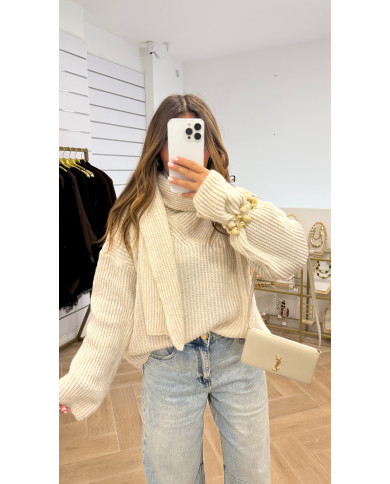 Pull Cocon Écharpe Écru