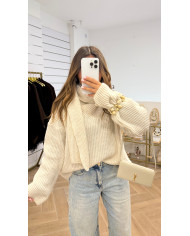 Pull Cocon Écharpe Écru