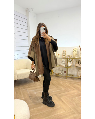 Veste Cape Oversive Taupe & Camel