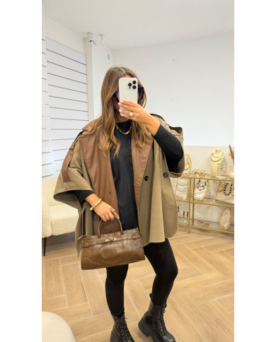 Veste Cape Oversive Taupe & Camel