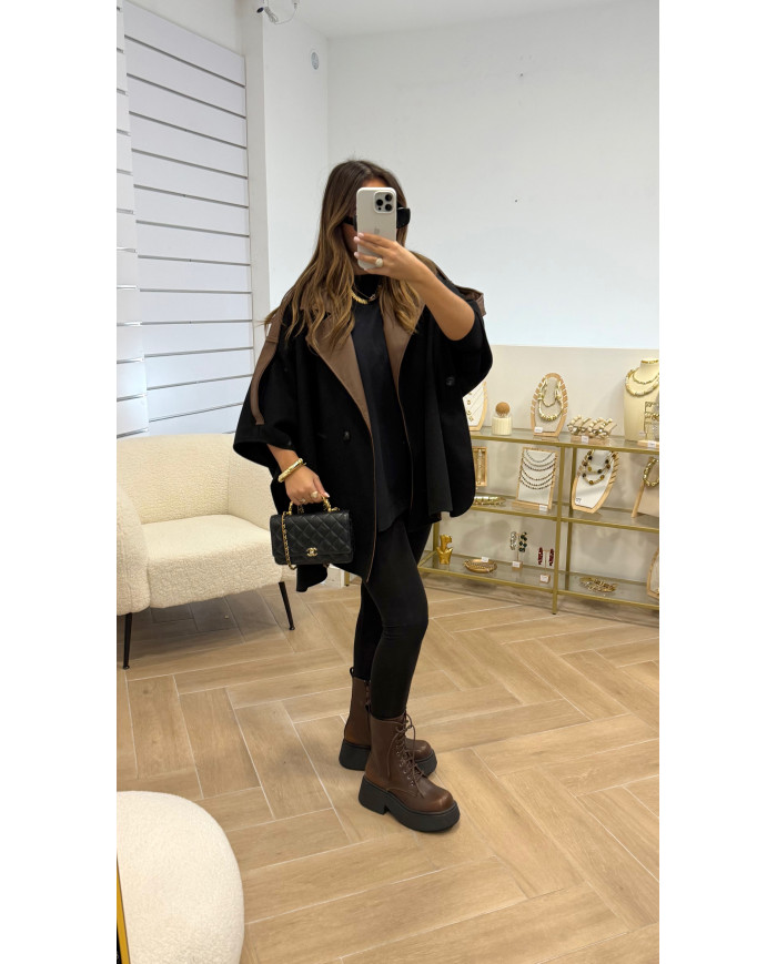 Veste cape oversize Noir & Camel