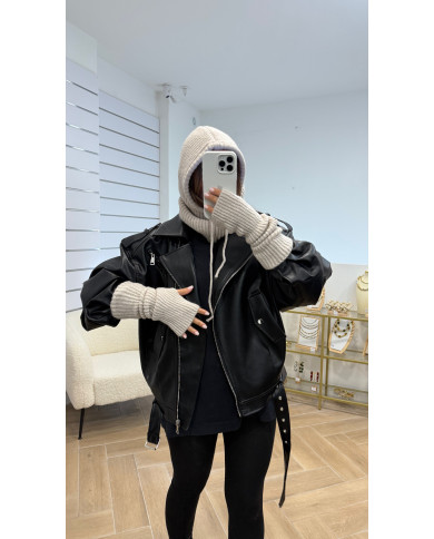 Set mitaines + cagoule Beige