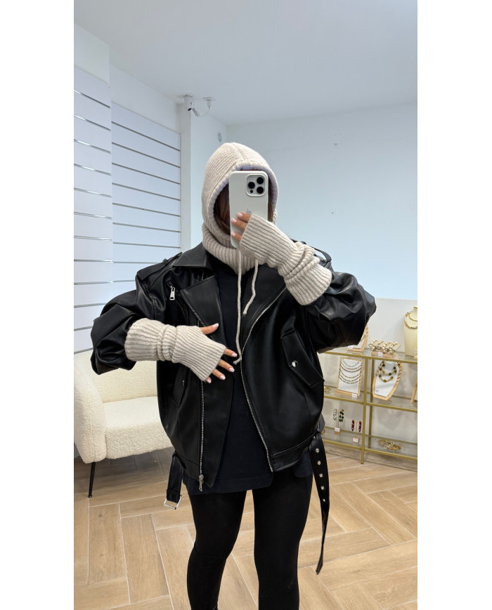 Set mitaines + cagoule Beige