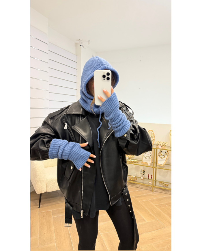 Set mitaines + cagoule Bleu