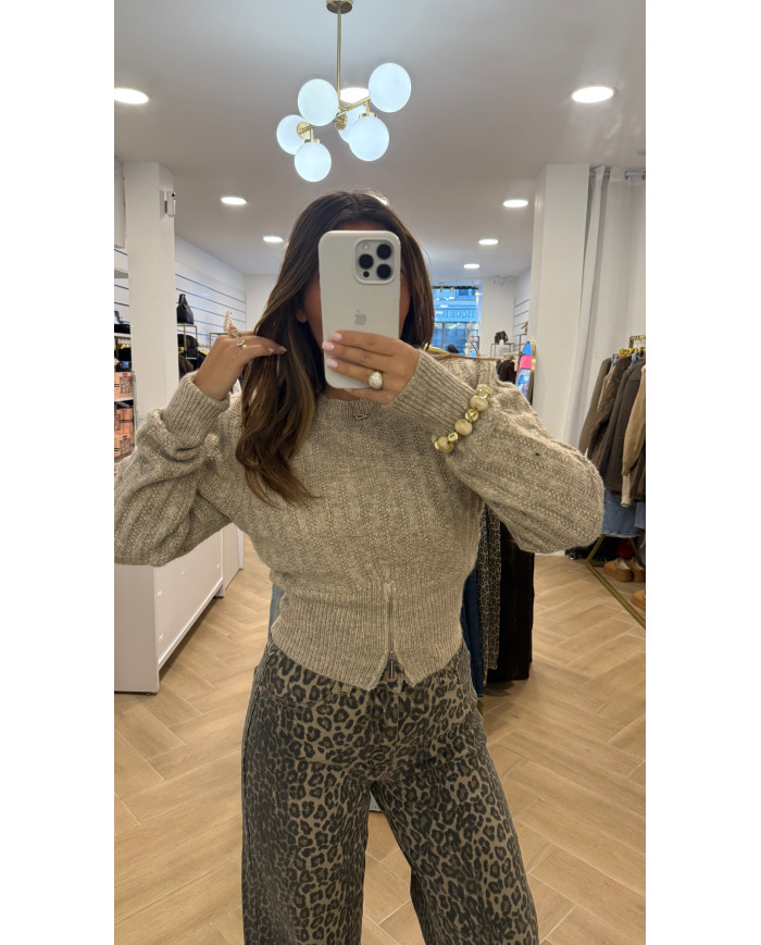 Pull épaulette taupe Zip