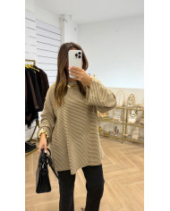 T-shirt Polaire Rayé Taupe