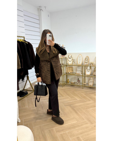 Veste sans manches réversible léopard & brown