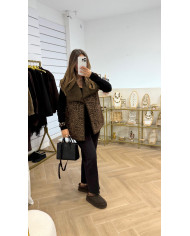 Veste sans manches réversible léopard & brown