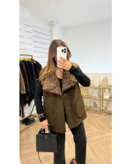 Veste sans manches réversible léopard & brown