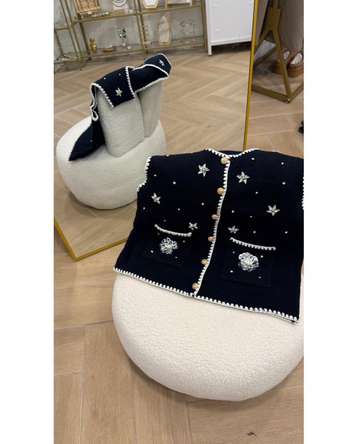 Gilet Noé bleu marine détails bijoux