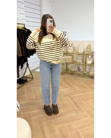 Pull Cashy2 rayé écru & Choco