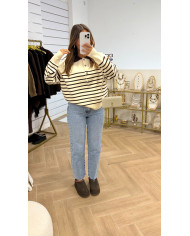 Pull Cashy2 rayé écru & Choco