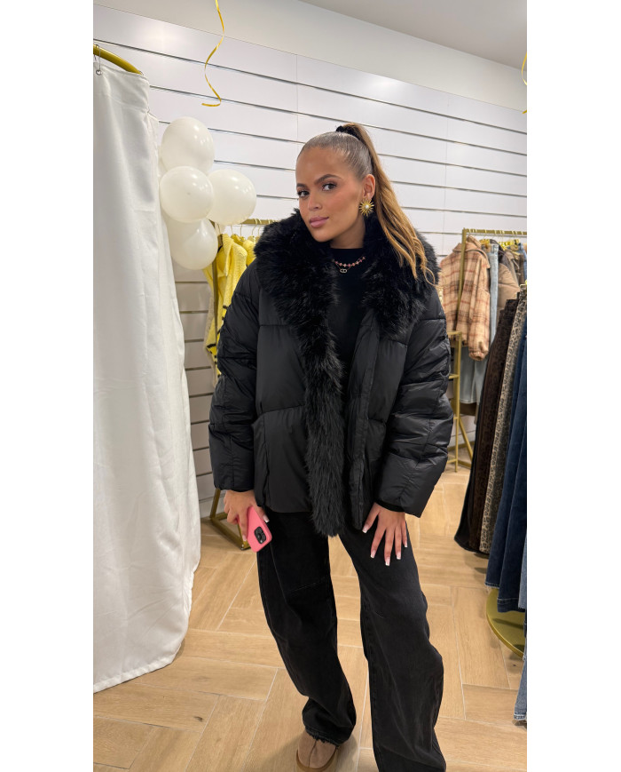 Doudoune Oversize col Fourrure noir