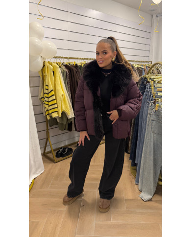 Doudoune Bordeaux Oversize Fourrure