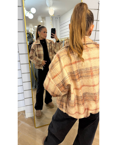 Bombers à carreaux beige & bordeaux