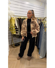 Bombers à carreaux beige & bordeaux