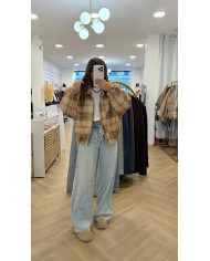 Bombers à carreaux beige & bordeaux