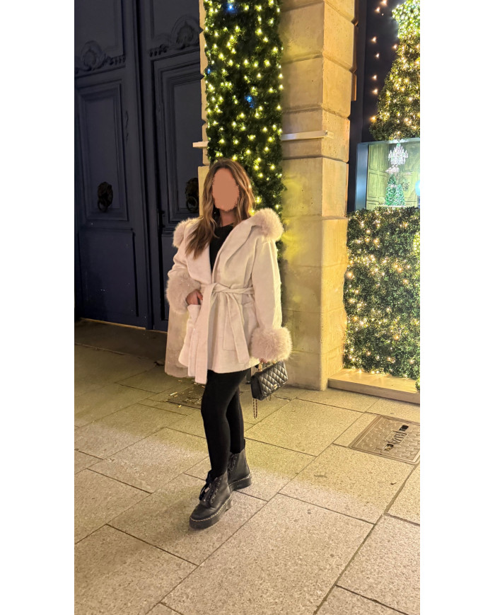 Manteaux Laine à fourrure Écru