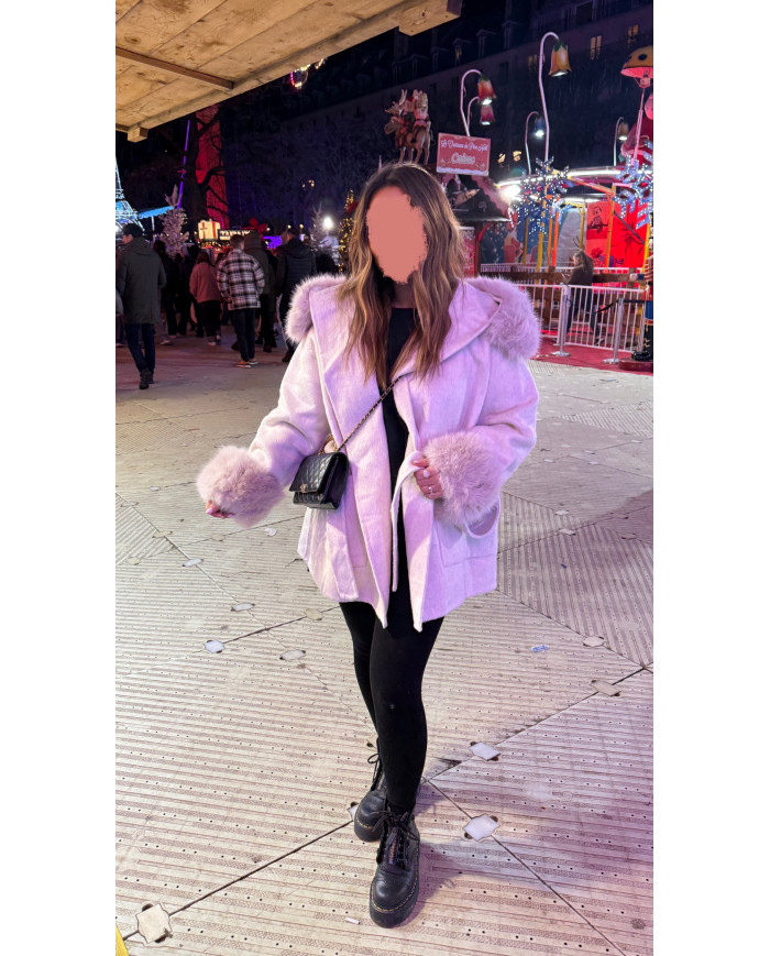 Manteaux Laine à fourrure Écru