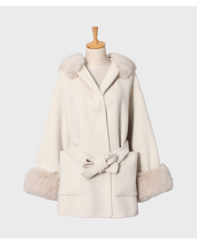 Manteaux Laine à fourrure Écru