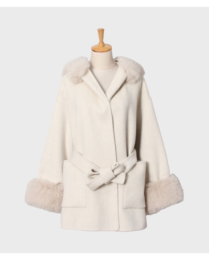 Manteaux Laine à fourrure Écru