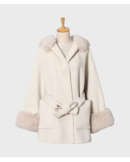 Manteaux Laine à fourrure Écru