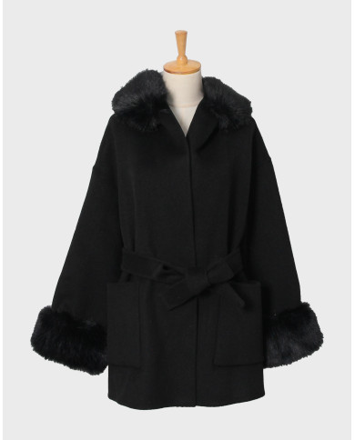 Manteau Laine à fourrure Noir