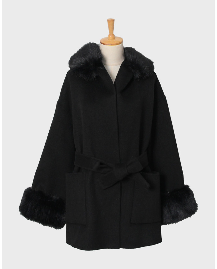 Manteau Laine à fourrure Noir