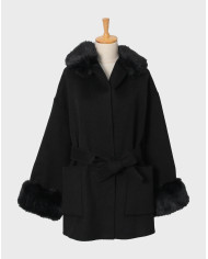 Manteau Laine à fourrure Noir