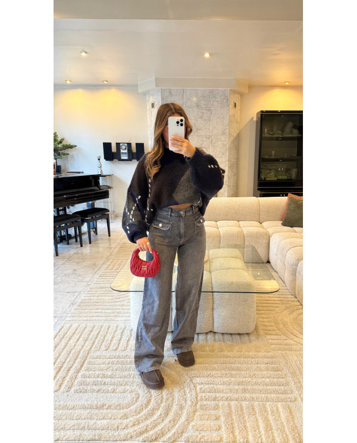 Jean évasé double poche gris