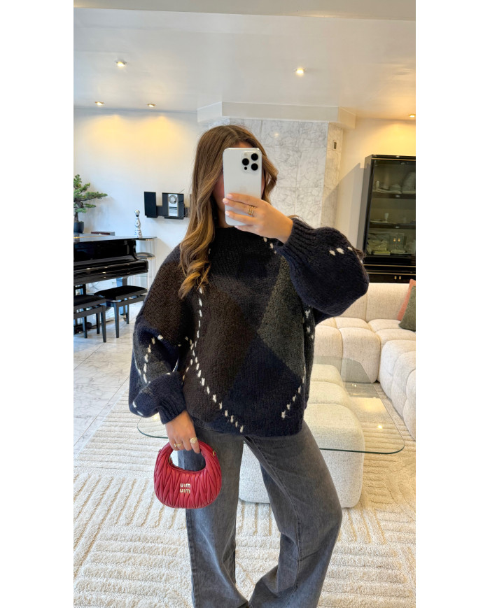 Pull Losange bleu marine & Choco