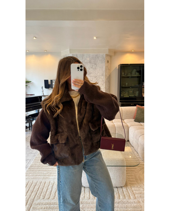 Veste gilet & fourrure Marron