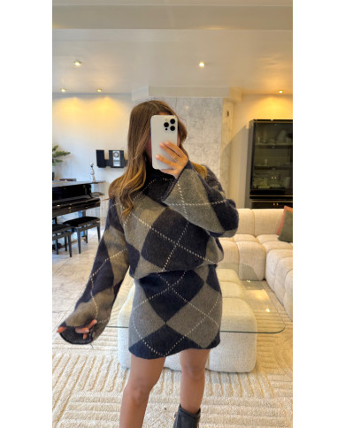 Ensemble jupe losange Gris & bleu