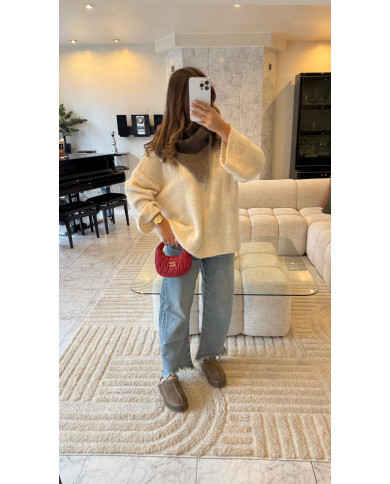 Jean mom effiloché bleu