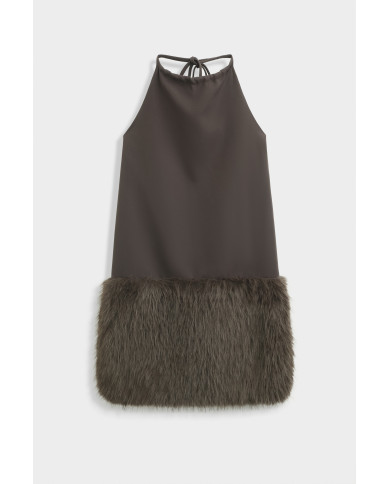 Robe Courte Plume Marron