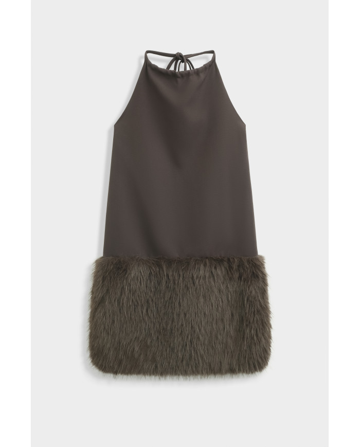 Robe Courte Plume Marron