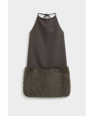 Robe Courte Plume Marron