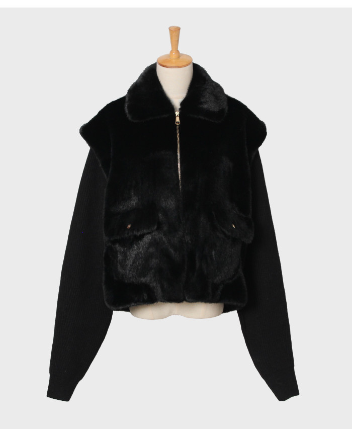 Veste gilet & fourrure Noir