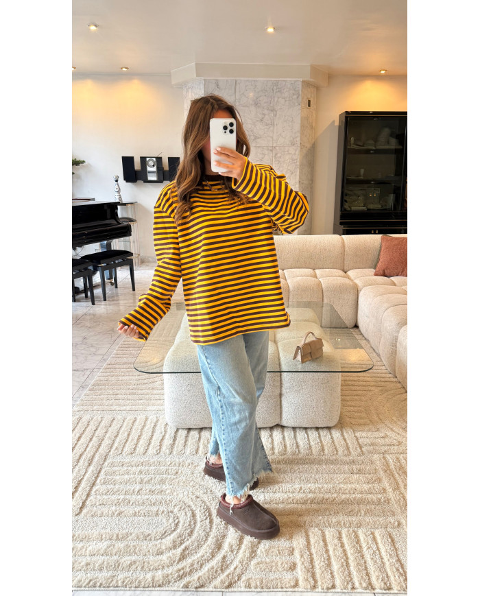 T-shirt marin  polaire à épaulettes Jaune & Choco