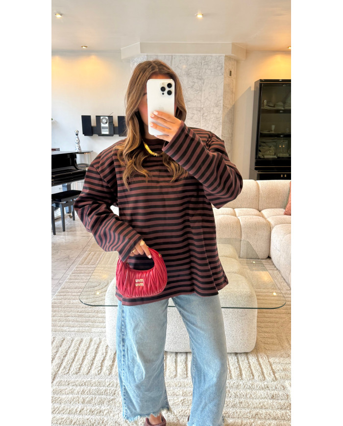 T-shirt marin  polaire à épaulettes Black & Choco