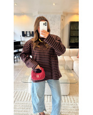 T-shirt marin  polaire à épaulettes Black & Choco